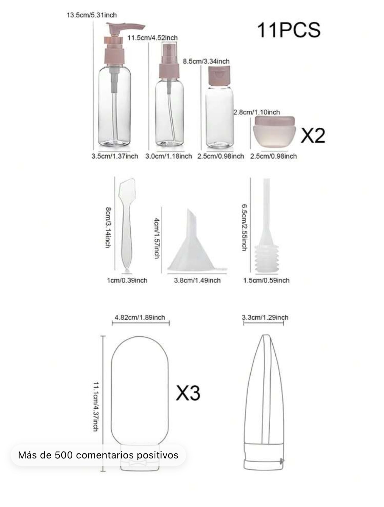 Set Neceser con Botes Rellenables (Apto para avión)