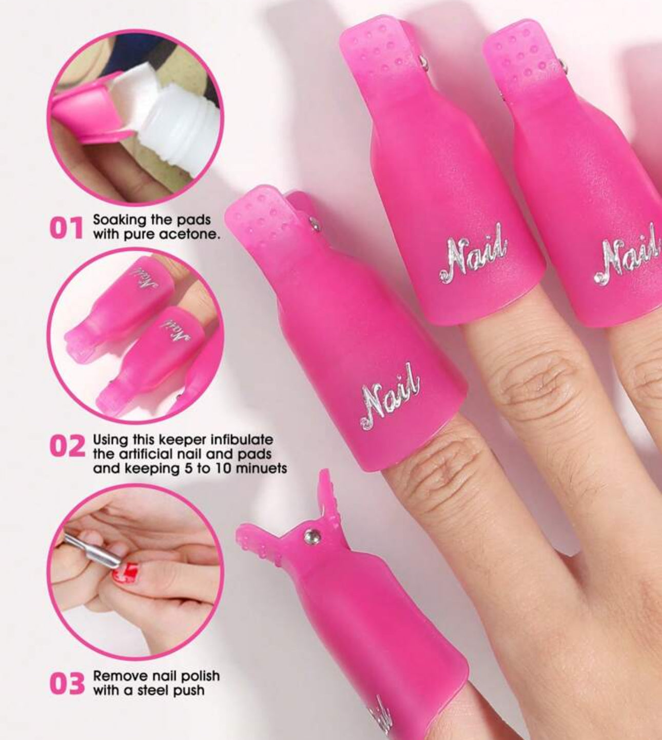 10 Piezas De Clips De Removedor para Esmalte De Uñas semipermeables