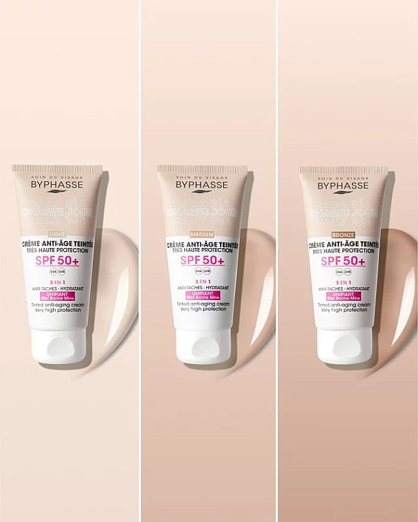 Crema facial antiedad con color SPF 50+ - Byphasse