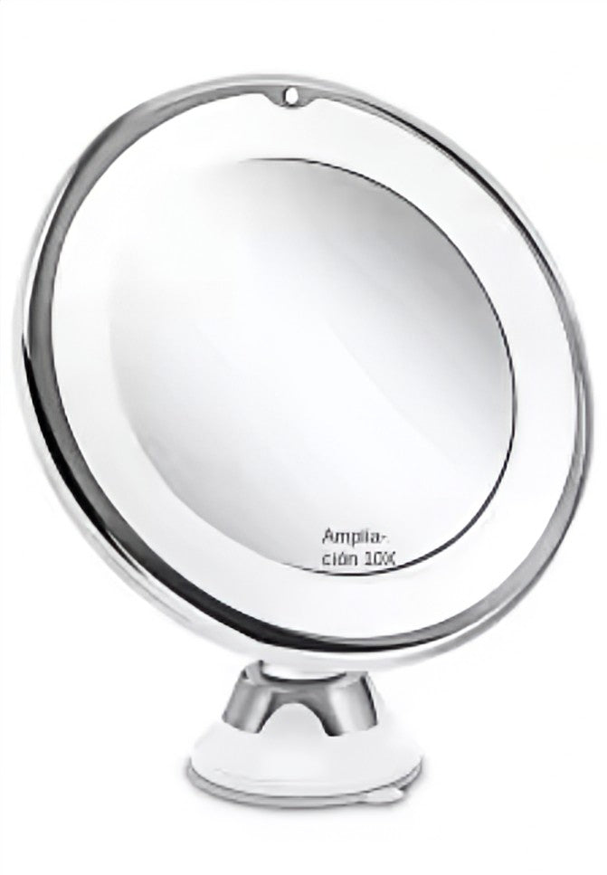 Espejo con aumento x10 y luz. Con ventosa resistente