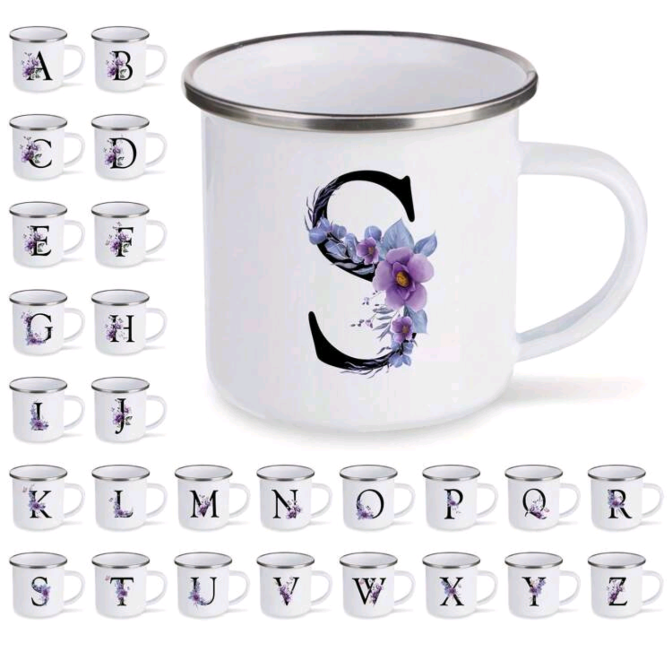 Taza esmaltada con inicial